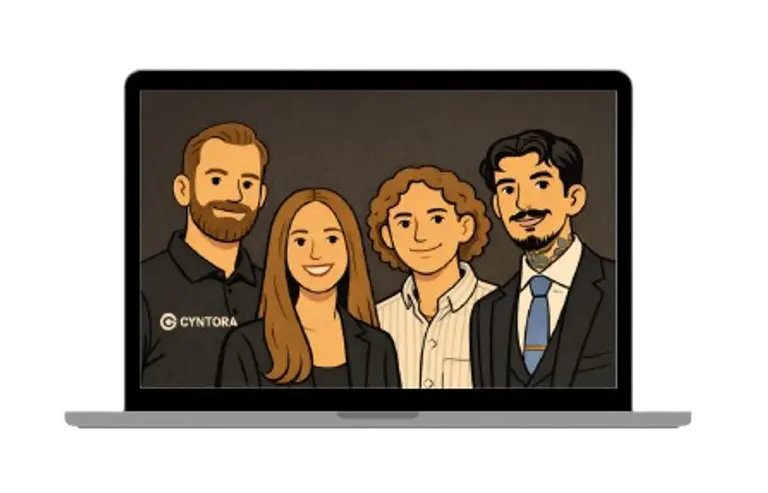 Cyntora gruppbild tecknad